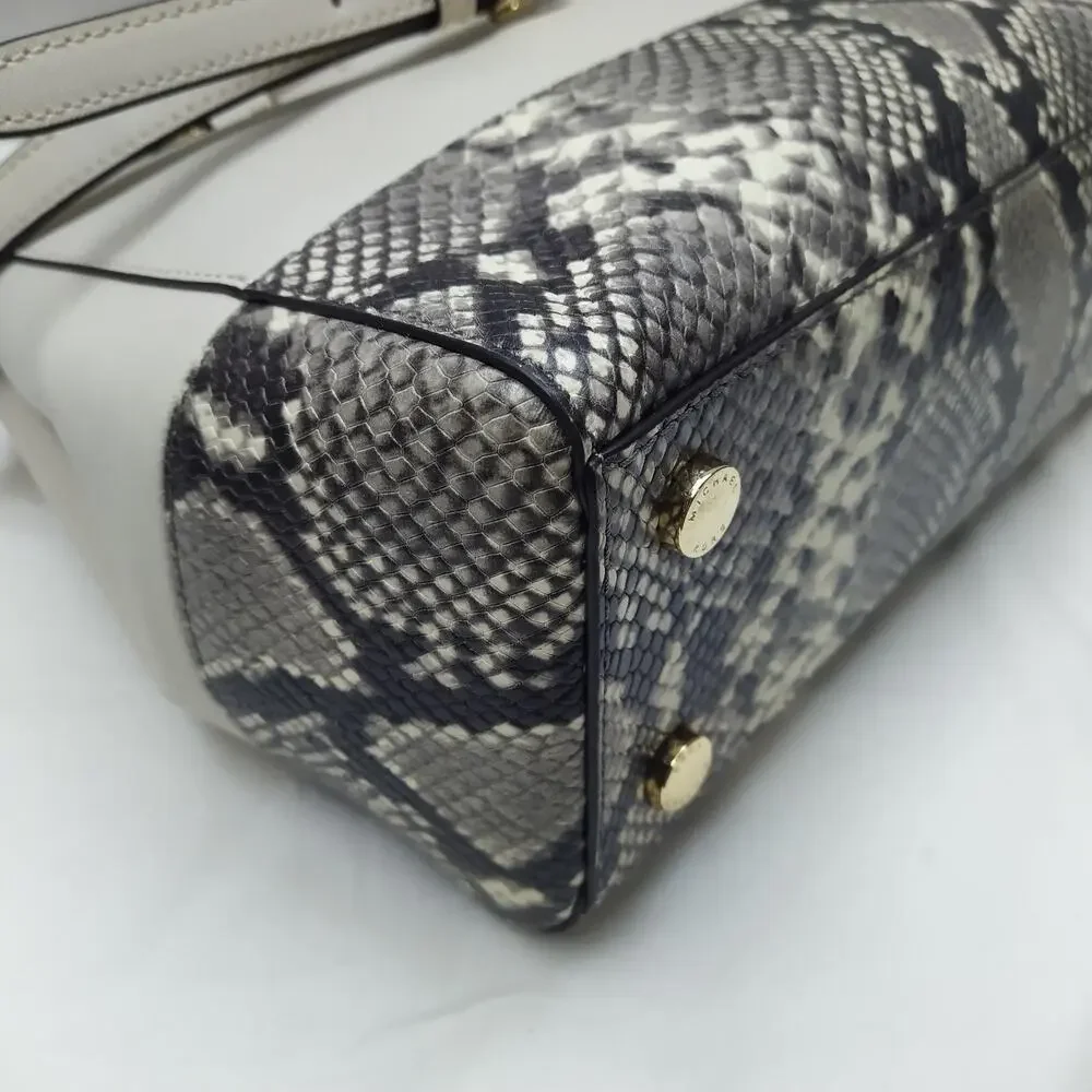 Michael Kors White Leather Snakeskin Embossed Detail Carryall Satchel Bag